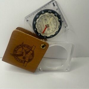 Eddie Bauer Leather Covered Compass & Magnifier 1920 Logo Outdoor Gear Vintage